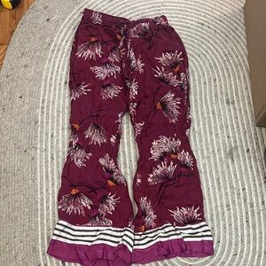 Anthropologie floral print silk effect wide leg  pajama pants